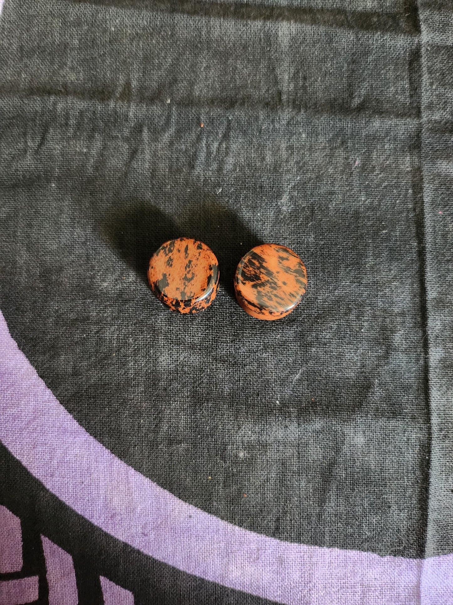 Mahogany Obsidian natural stone plugs. Pair. 9/16"g