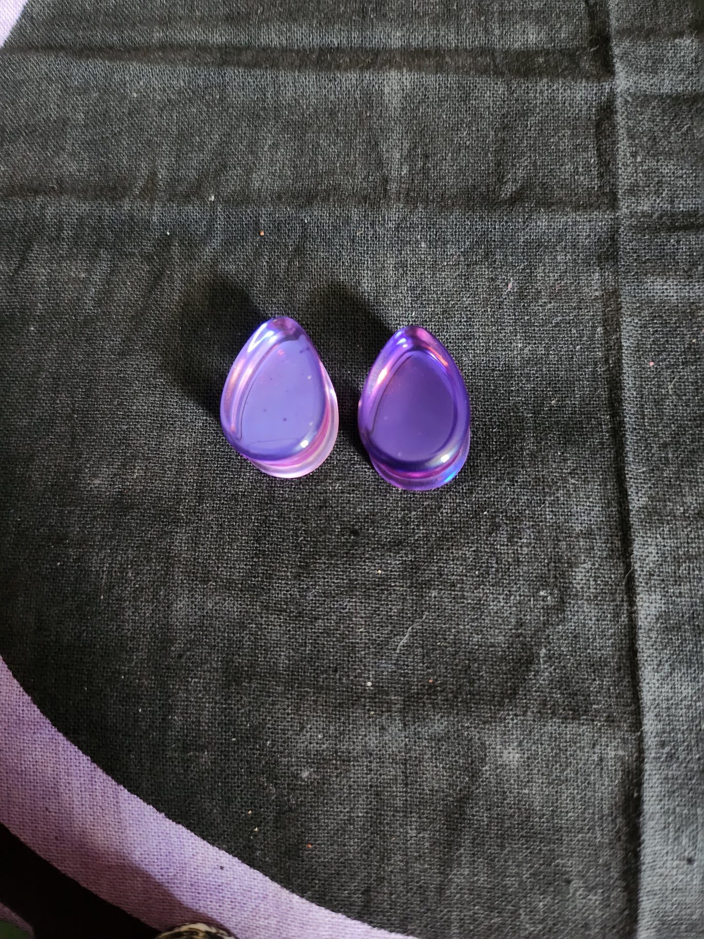 Purple Iridescent tear drop gages. Pair. 5/8"