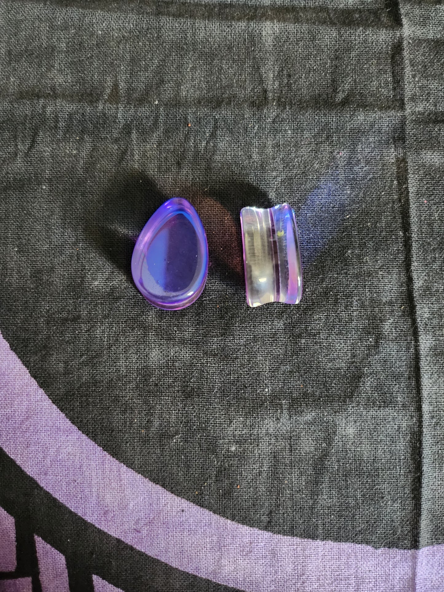 Purple Iridescent tear drop gages. Pair. 3/4"