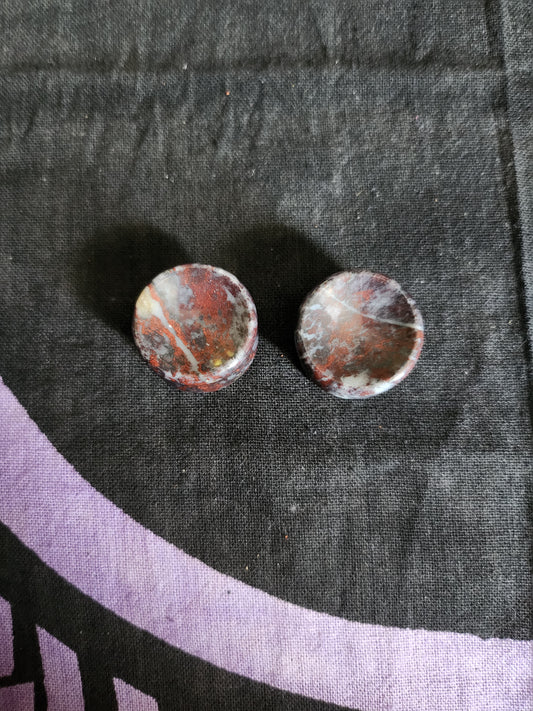 Natural Bloodstone gages. Pair. 3/4"