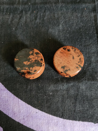 Mahogany Obsidian natural stone plugs. pair. 7/8"