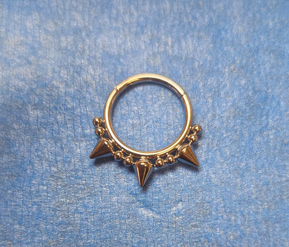 Triple Spiked Septum clicker ring. 16g 2 sizes.