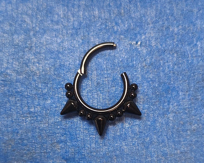Triple Spiked Septum clicker ring. 16g 2 sizes.